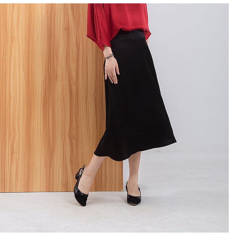 Silk Satin Long Skirts in Black 