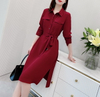 Heavy Silk Shirt Dress with Split in Red for Woman