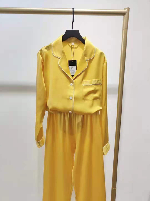 Pure Silk Nightgown Silk 2 Piece Long Sleeve Silk Pajamas Set