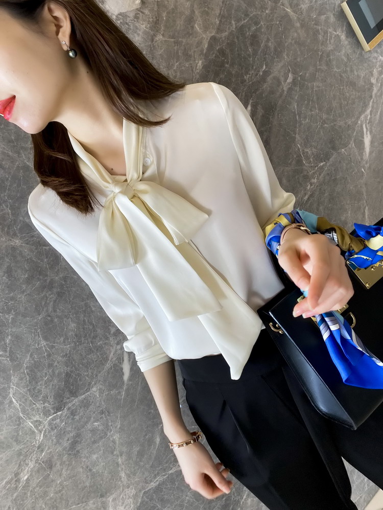 Pure White Silk Button Up Shirt for Ladies