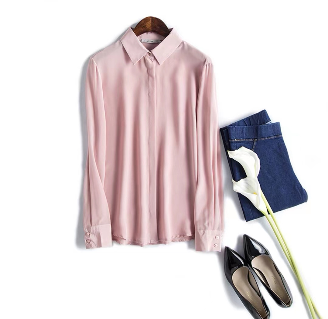 Ready Made Pink Silk Blouse Long Sleeve 