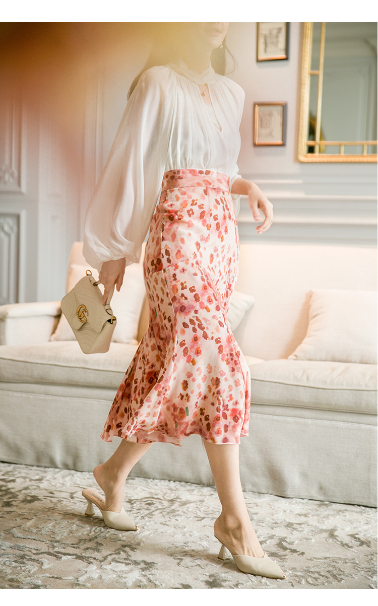 Floral Ladies Silk Slip Skirt Midi