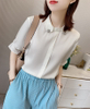 Designer Silk Collared Short Sleeve Shirt /Silk blouse