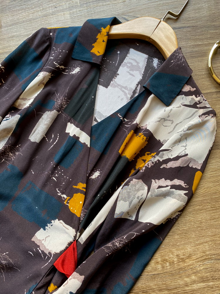 Digital Print Silk Wrap Maxi Dress with Split